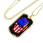 American Flag Patriotic Skull Necklace Stainless Steel or 18k Gold Dog Tag 24" Chain-Express Your Love Gifts