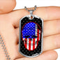 American Flag Patriotic Skull Necklace Stainless Steel or 18k Gold Dog Tag 24" Chain-Express Your Love Gifts