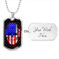 American Flag Patriotic Skull Necklace Stainless Steel or 18k Gold Dog Tag 24" Chain-Express Your Love Gifts
