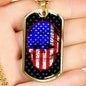 American Flag Patriotic Skull Necklace Stainless Steel or 18k Gold Dog Tag 24" Chain-Express Your Love Gifts