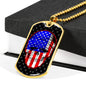 American Flag Patriotic Skull Necklace Stainless Steel or 18k Gold Dog Tag 24" Chain-Express Your Love Gifts