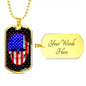American Flag Patriotic Skull Necklace Stainless Steel or 18k Gold Dog Tag 24" Chain-Express Your Love Gifts