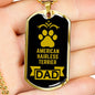 American Hairless Terrier Dad Dog Necklace Stainless Steel or 18k Gold Dog Tag W 24" Dog Owner Lover-Express Your Love Gifts