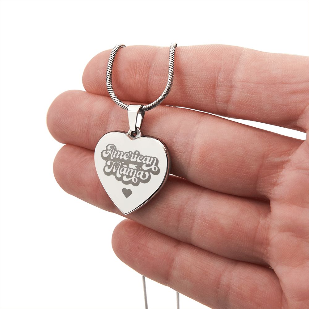 American Mama Engraved Heart Necklace-Express Your Love Gifts