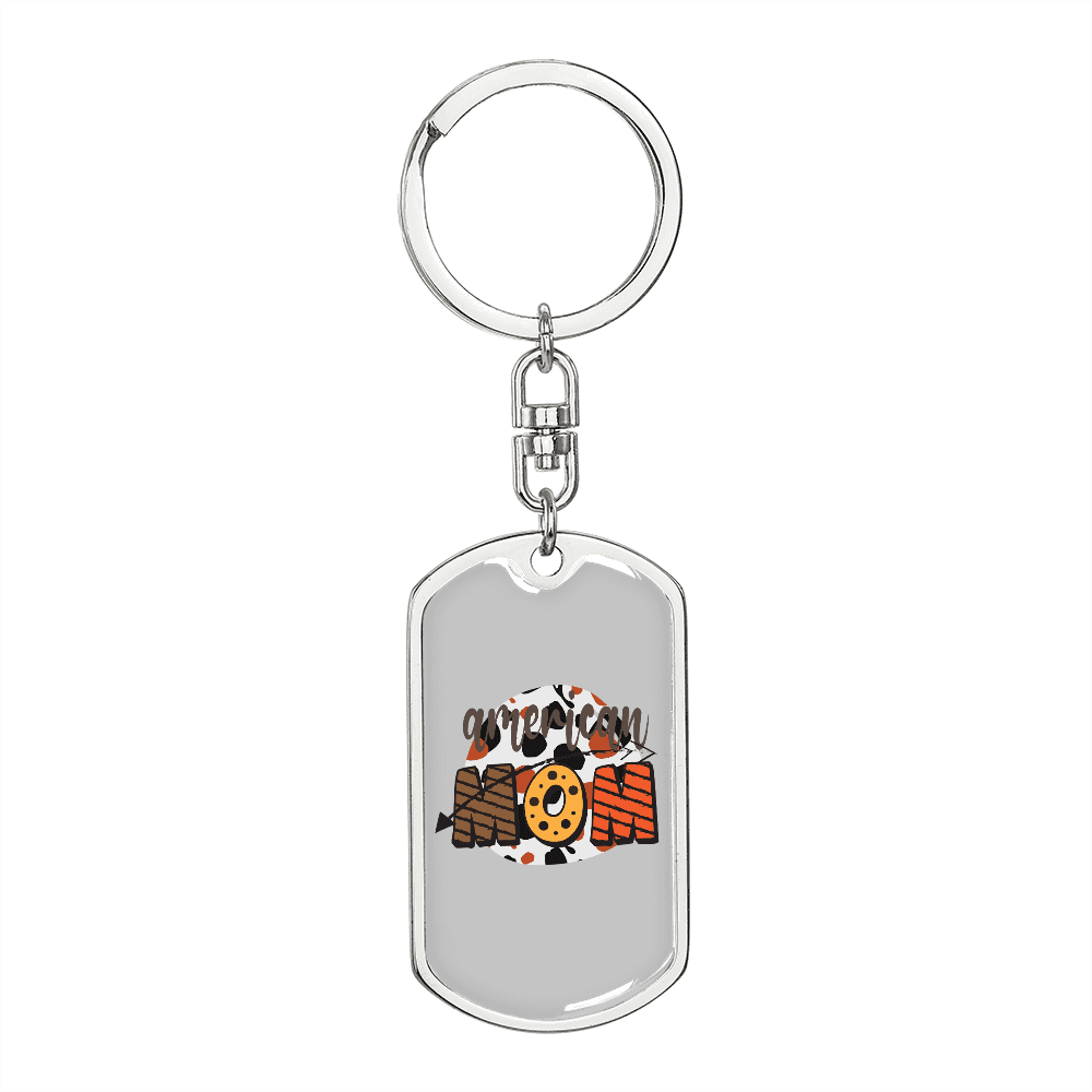 American Mom Keychain Stainless Steel or 18k Gold Dog Tag Keyring-Express Your Love Gifts