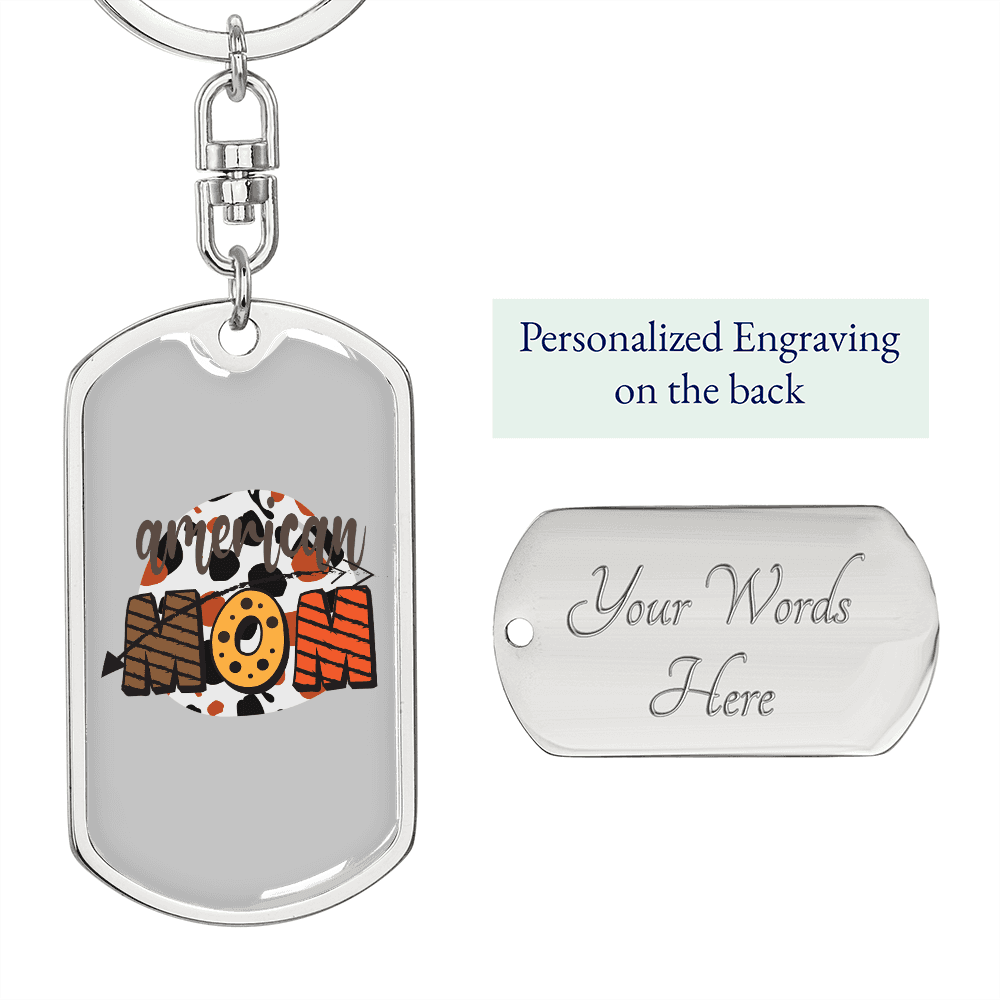 American Mom Keychain Stainless Steel or 18k Gold Dog Tag Keyring-Express Your Love Gifts