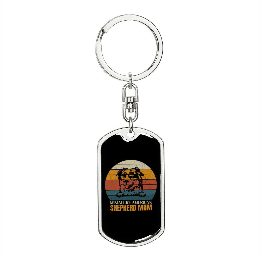 American Shepherd Mom Keychain Stainless Steel or 18k Gold Dog Tag Keyring-Express Your Love Gifts