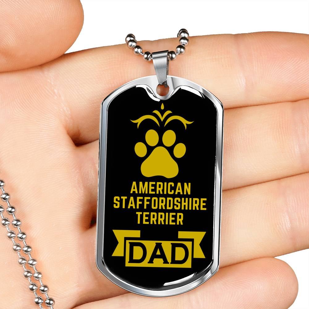American Staffordshire Terrier Dad Dog Necklace Stainless Steel or 18k Gold Dog Tag W 24" Dog Owner Lover-Express Your Love Gifts