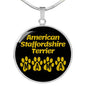 American Staffordshire Terrier Mama Circle Necklace Stainless Steel or 18k Gold 18-22" Dog Owner Lover-Express Your Love Gifts