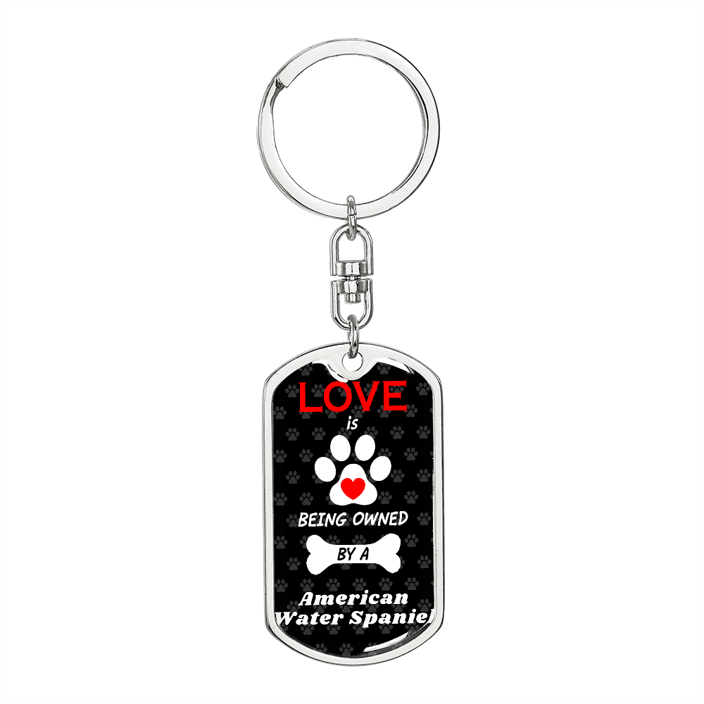 American Water Spaniel Keychain Stainless Steel or 18k Gold Dog Tag Keyring-Express Your Love Gifts