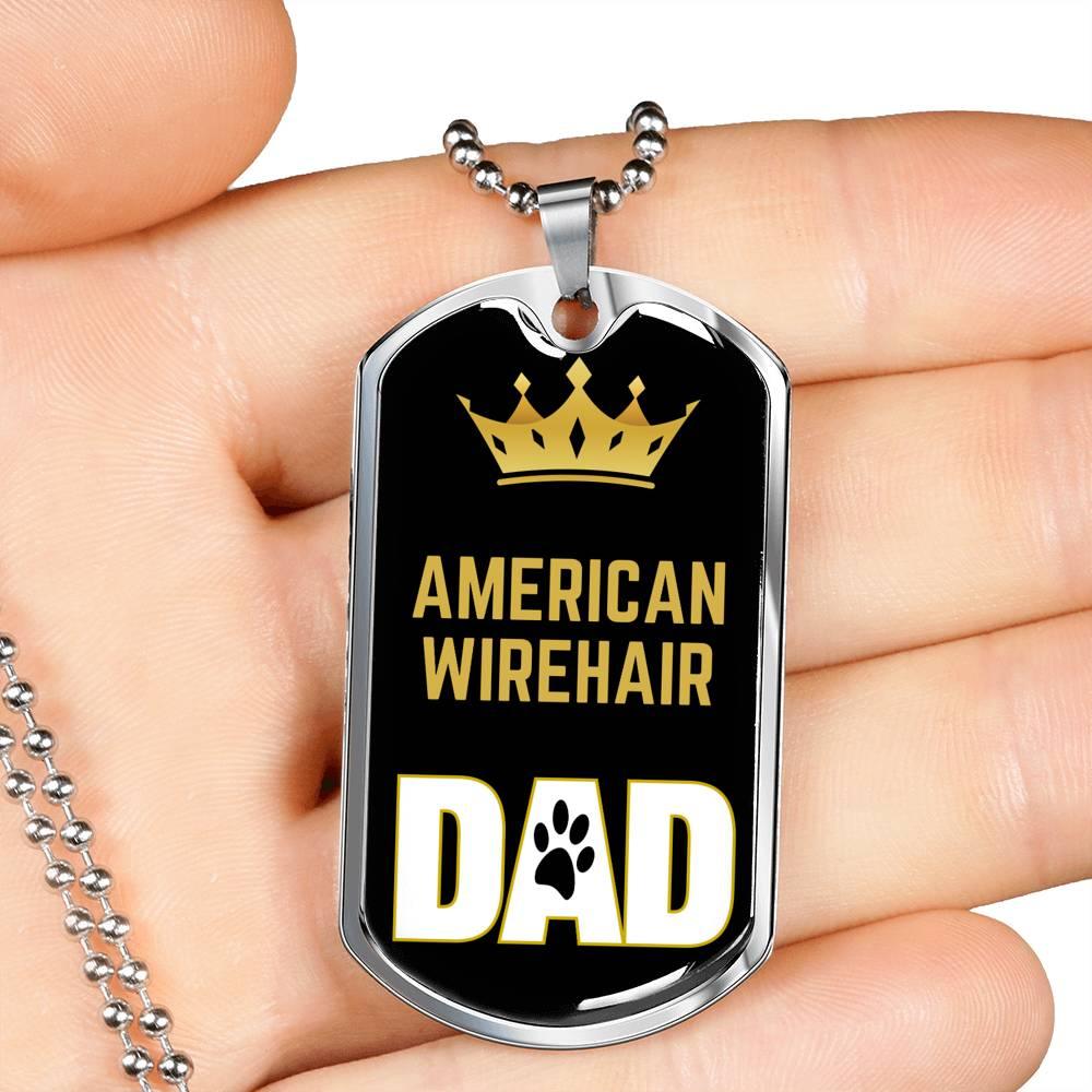 American Wirehair Cat Dad Necklace Stainless Steel or 18k Gold Dog Tag 24" Chain-Express Your Love Gifts