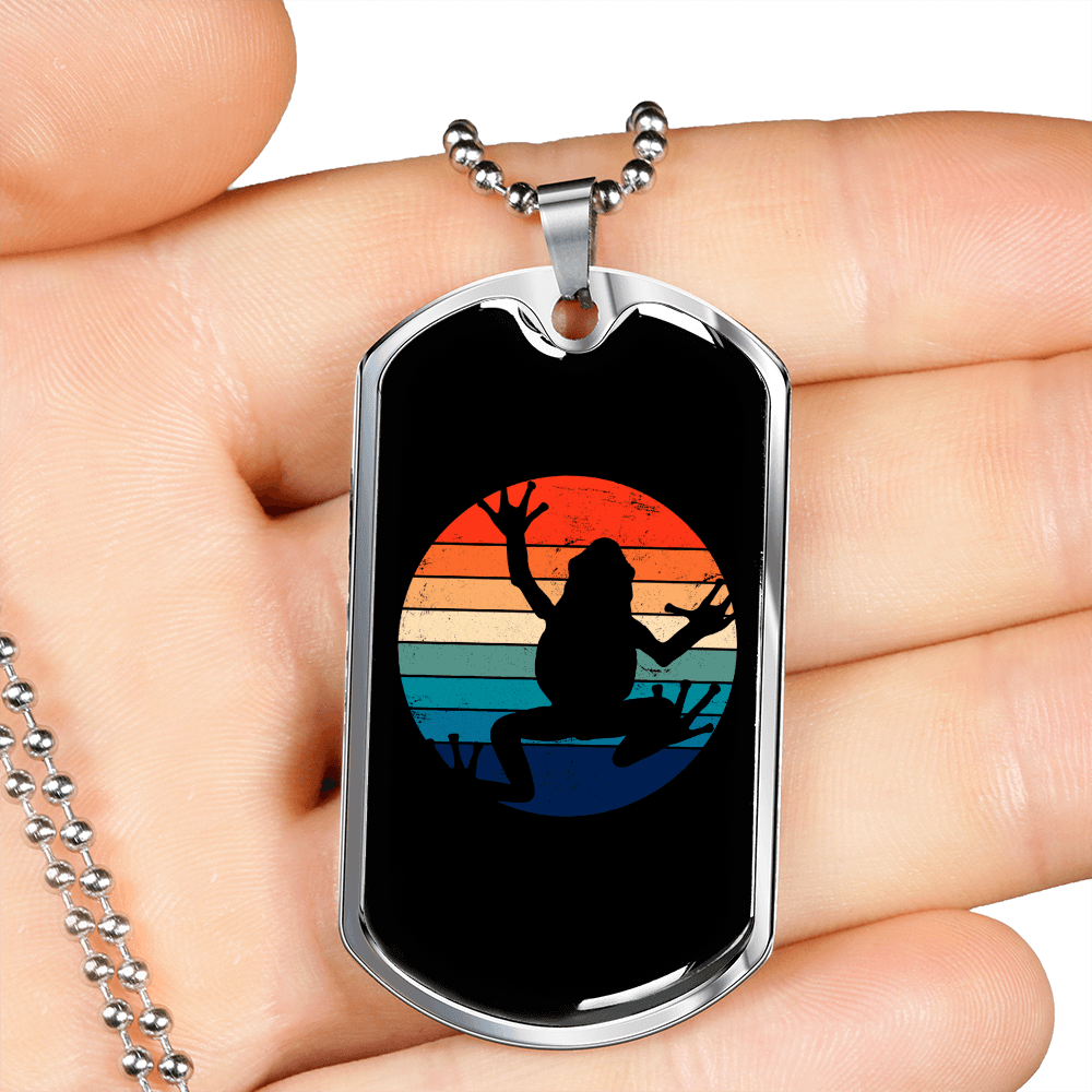 Amphibian Necklace Black Frog Retro Colorful Necklace Stainless Steel or 18k Gold Dog Tag 24" Chain-Express Your Love Gifts