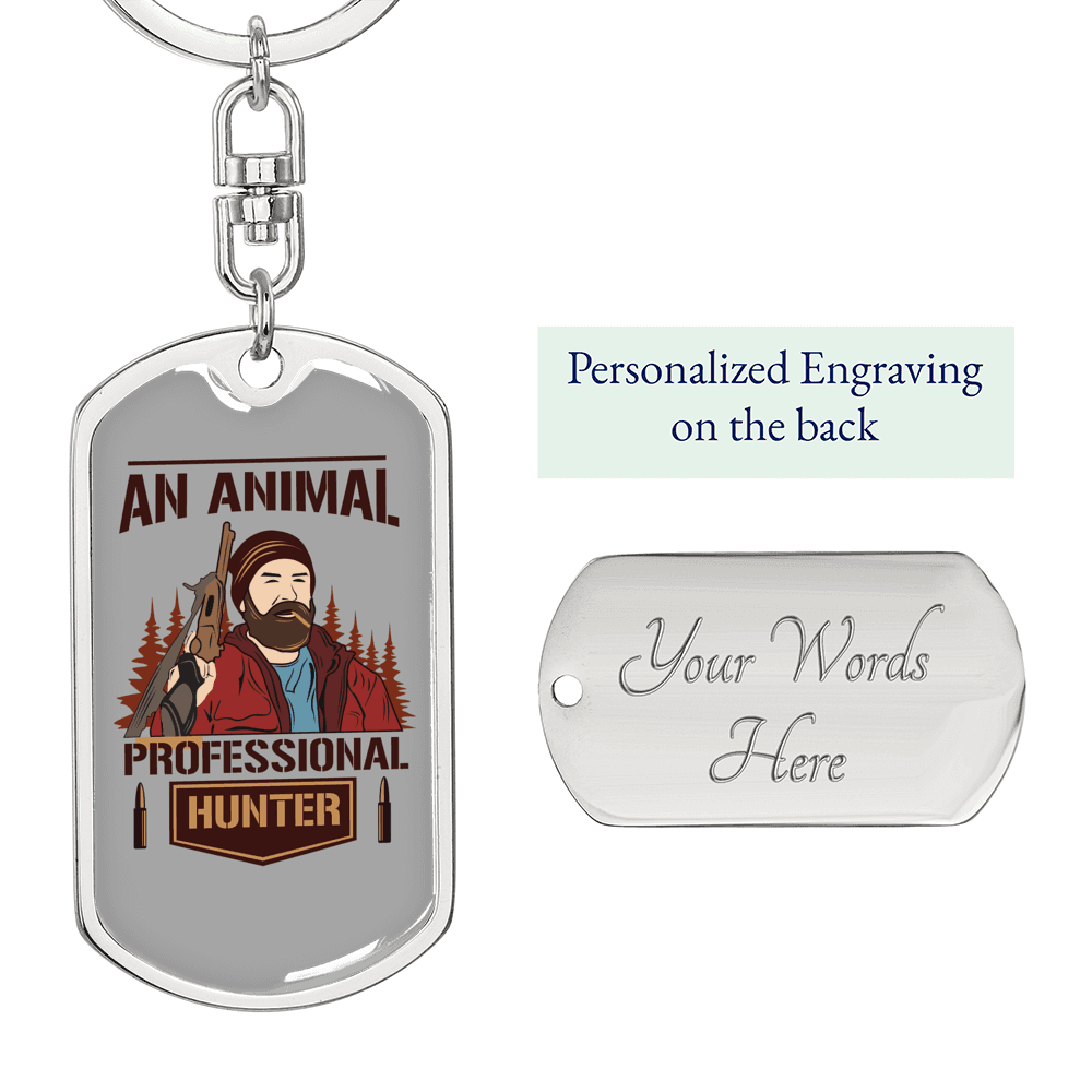 An Animal Professional Hunter Hunter'S Keychain Gift Stainless Steel or 18k Gold Dog Tag Keyring-Express Your Love Gifts