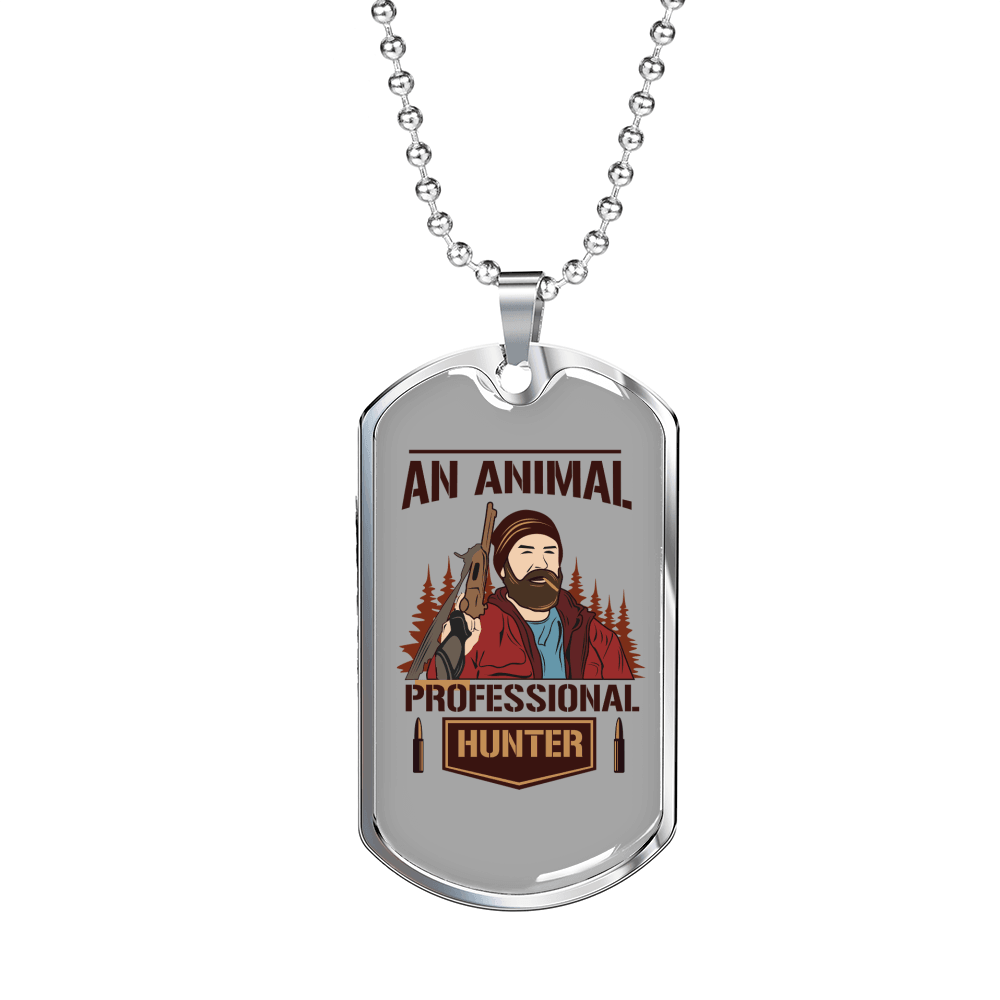 An Animal Professional Hunter Hunting Necklace Stainless Steel or 18k Gold Dog Tag 24"-Express Your Love Gifts