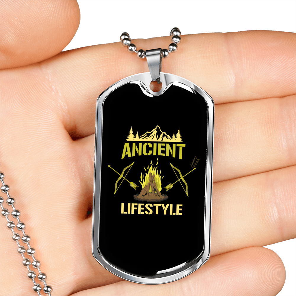 Ancient Life Style Hunting Necklace Stainless Steel or 18k Gold Dog Tag 24"-Express Your Love Gifts