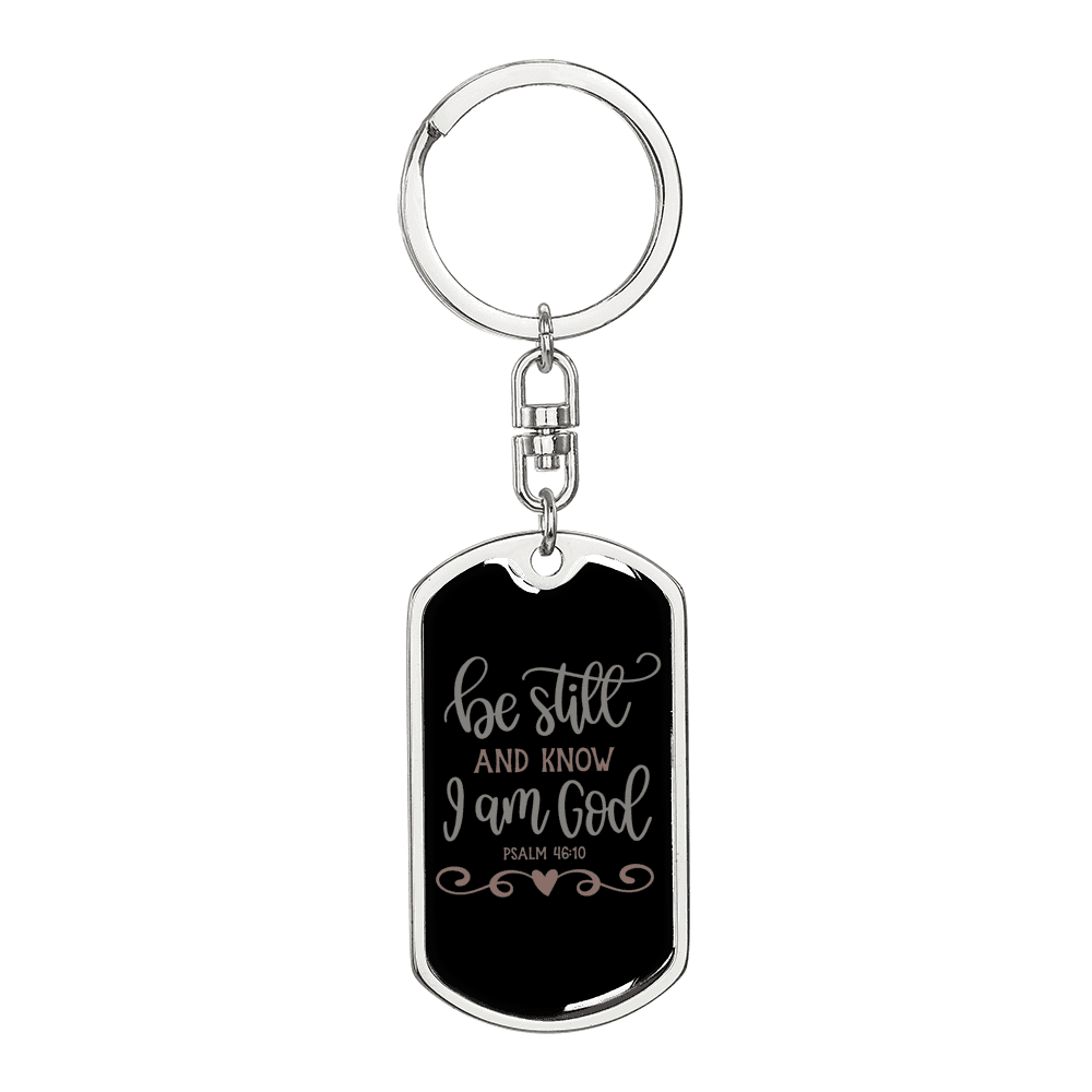 And Know I Am God Psalm 46:10 Keychain Stainless Steel or 18k Gold Dog Tag Keyring-Express Your Love Gifts