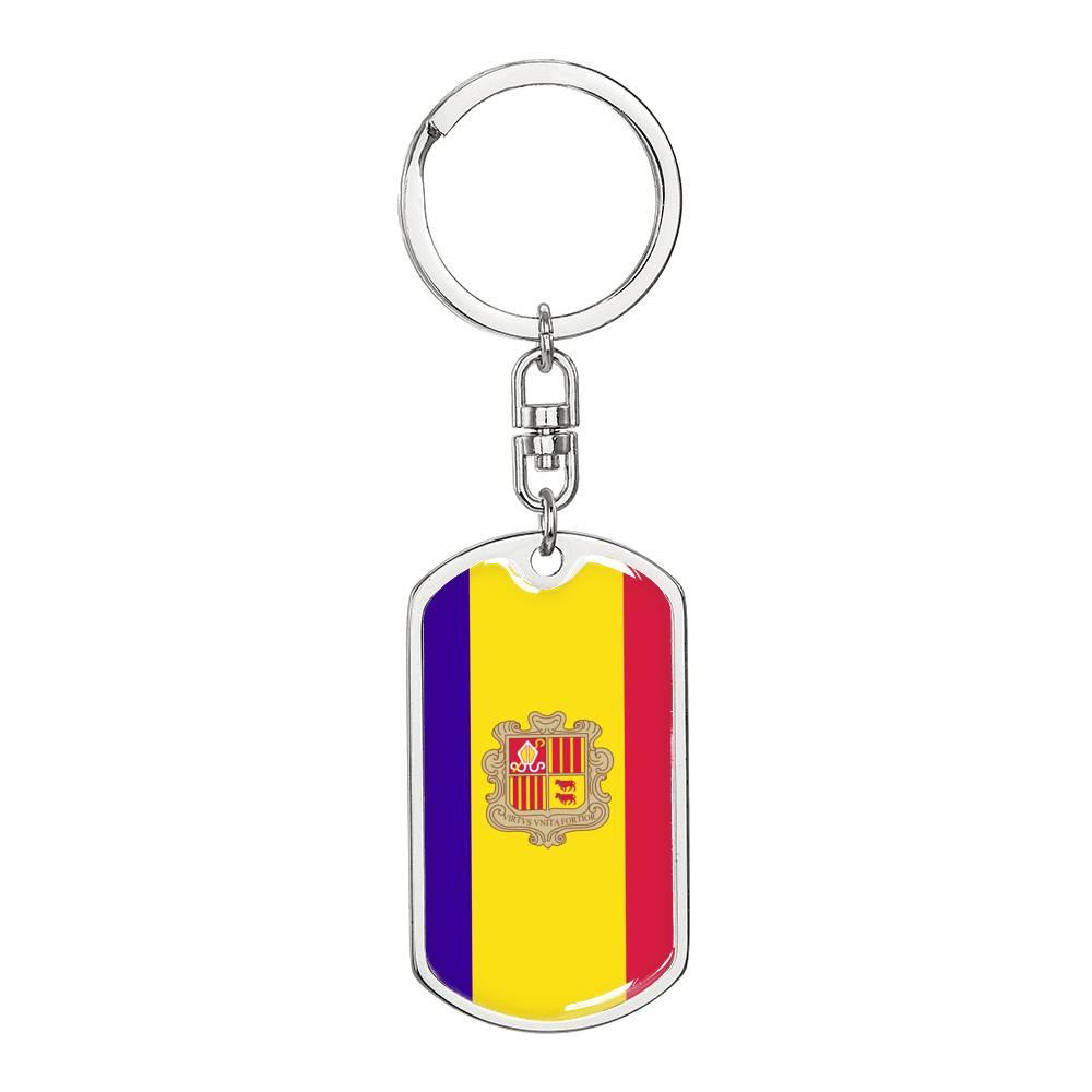 Andorra Flag Keychain Dog Tag Stainless Steel or 18k Gold-Express Your Love Gifts