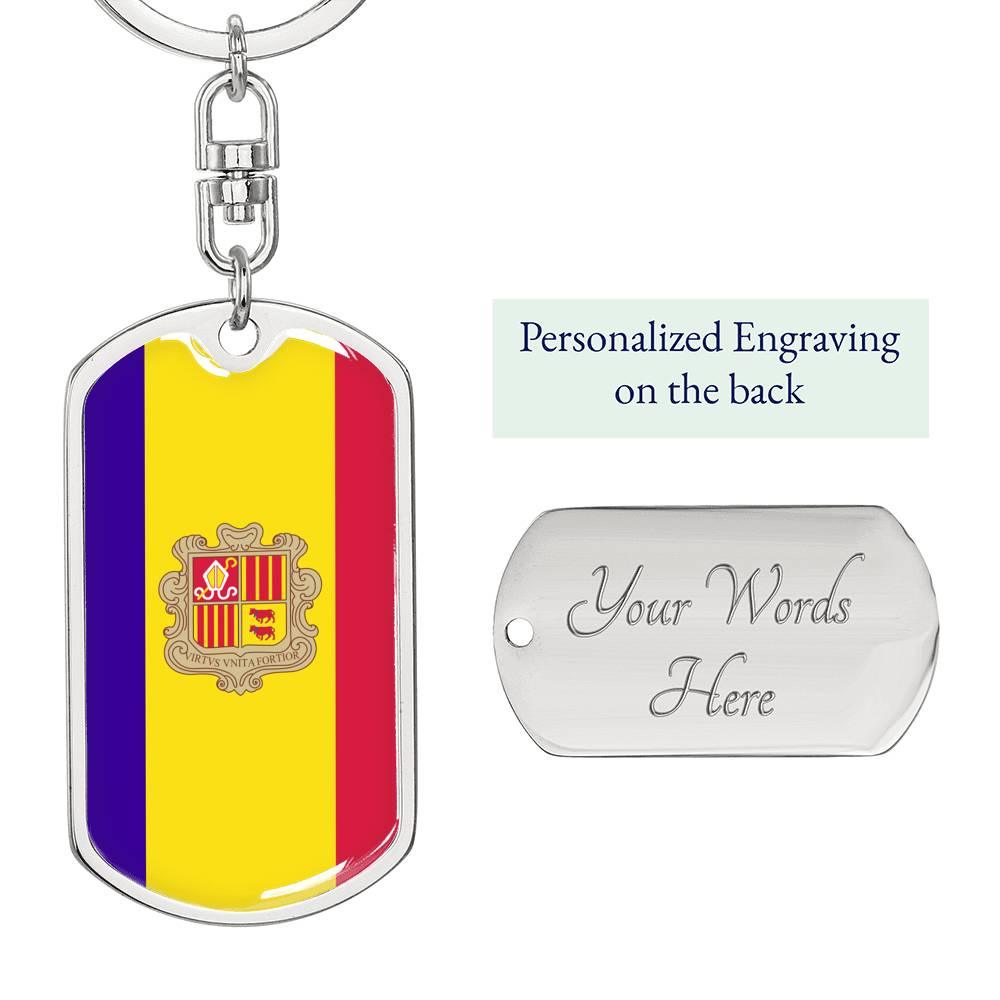 Andorra Flag Keychain Dog Tag Stainless Steel or 18k Gold-Express Your Love Gifts