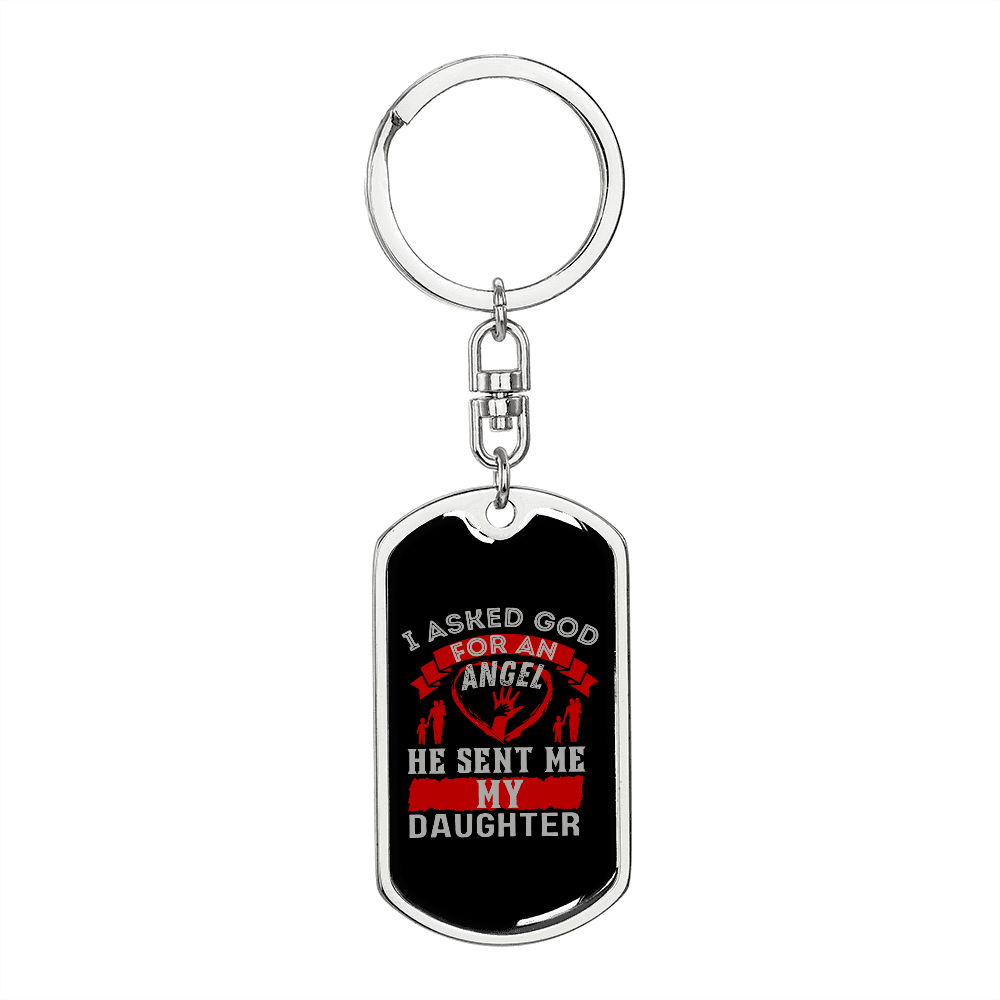 Angel Father Daughter Mom Keychain Stainless Steel or 18k Gold Dog Tag Keyring-Express Your Love Gifts