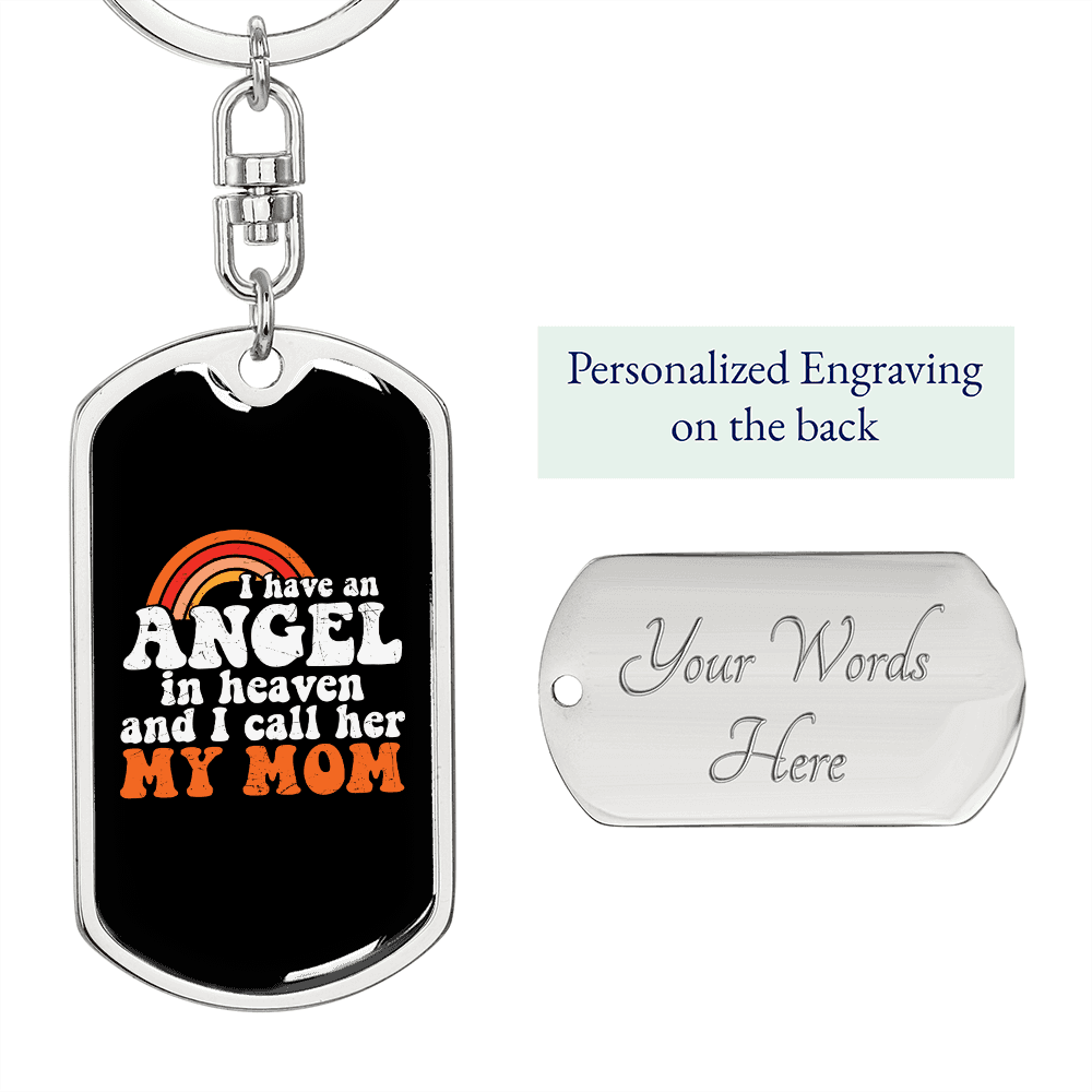 Angel in Heaven Mom Keychain Stainless Steel or 18k Gold Dog Tag Keyring-Express Your Love Gifts