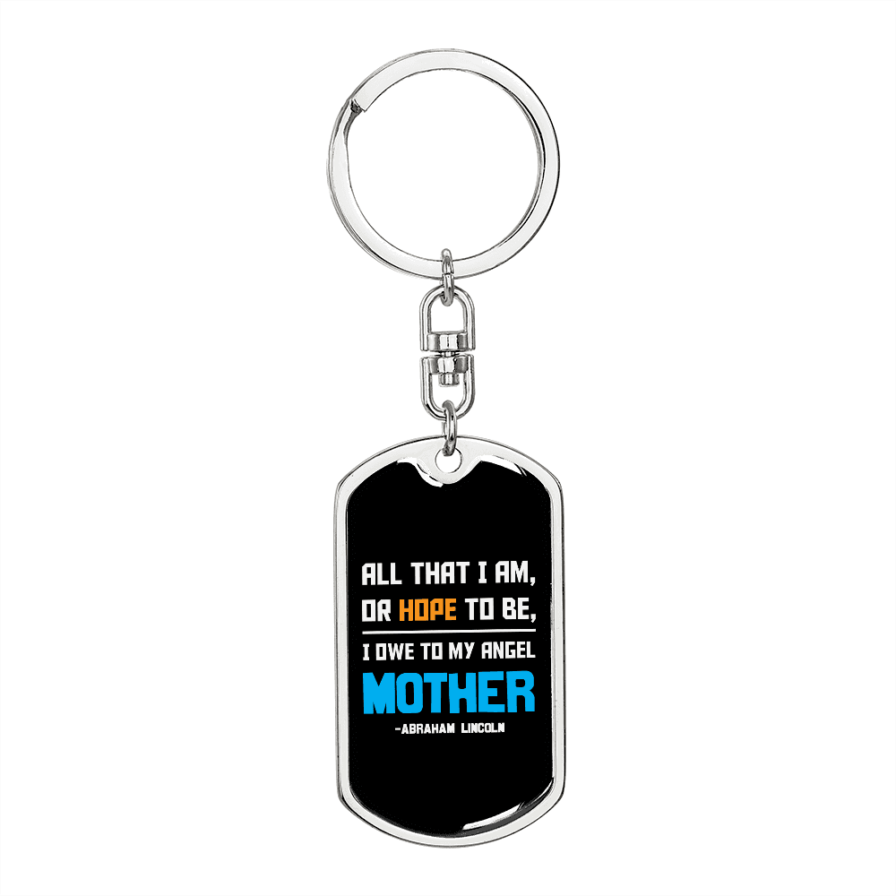 Angel Mother Mom Keychain Stainless Steel or 18k Gold Dog Tag Keyring-Express Your Love Gifts