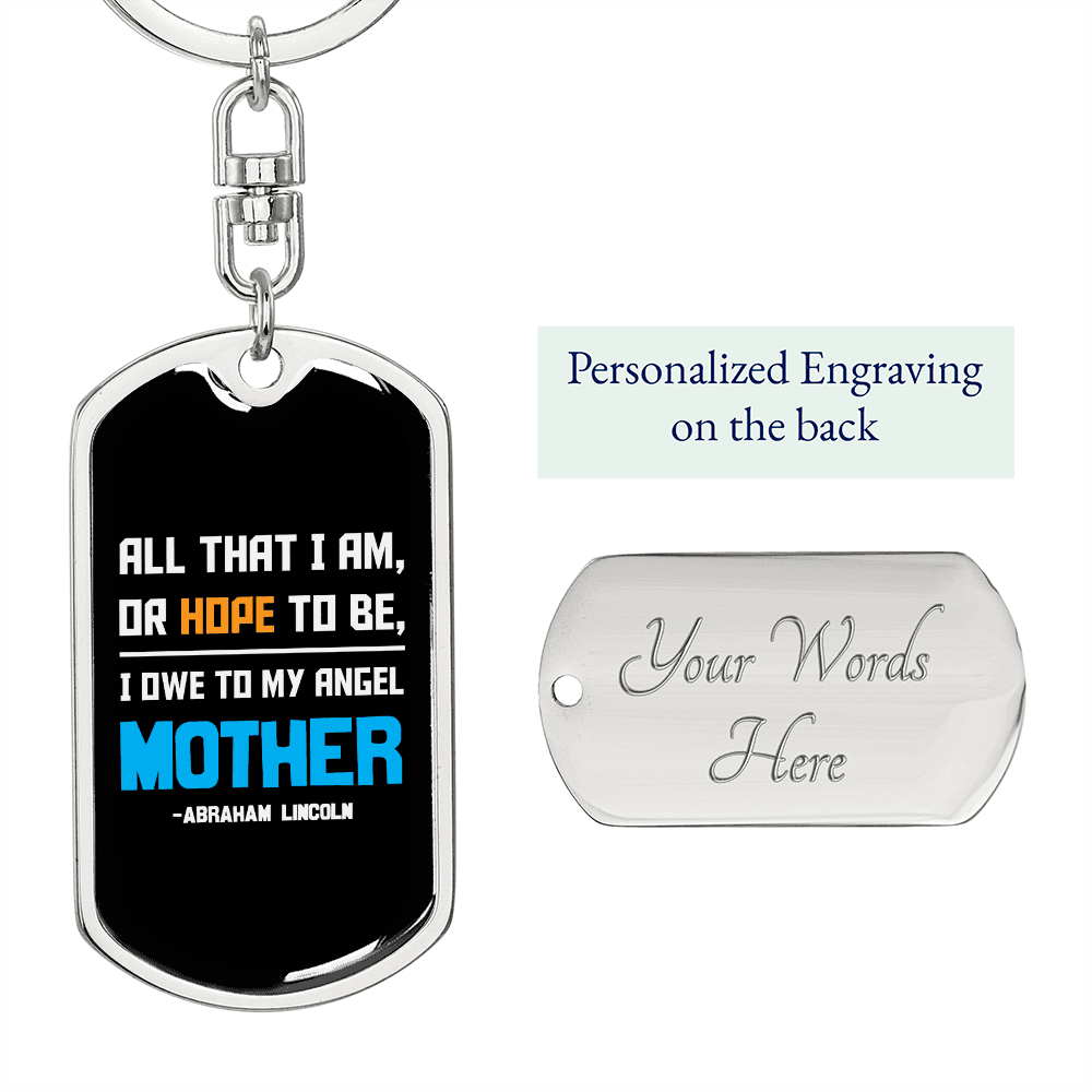 Angel Mother Mom Keychain Stainless Steel or 18k Gold Dog Tag Keyring-Express Your Love Gifts