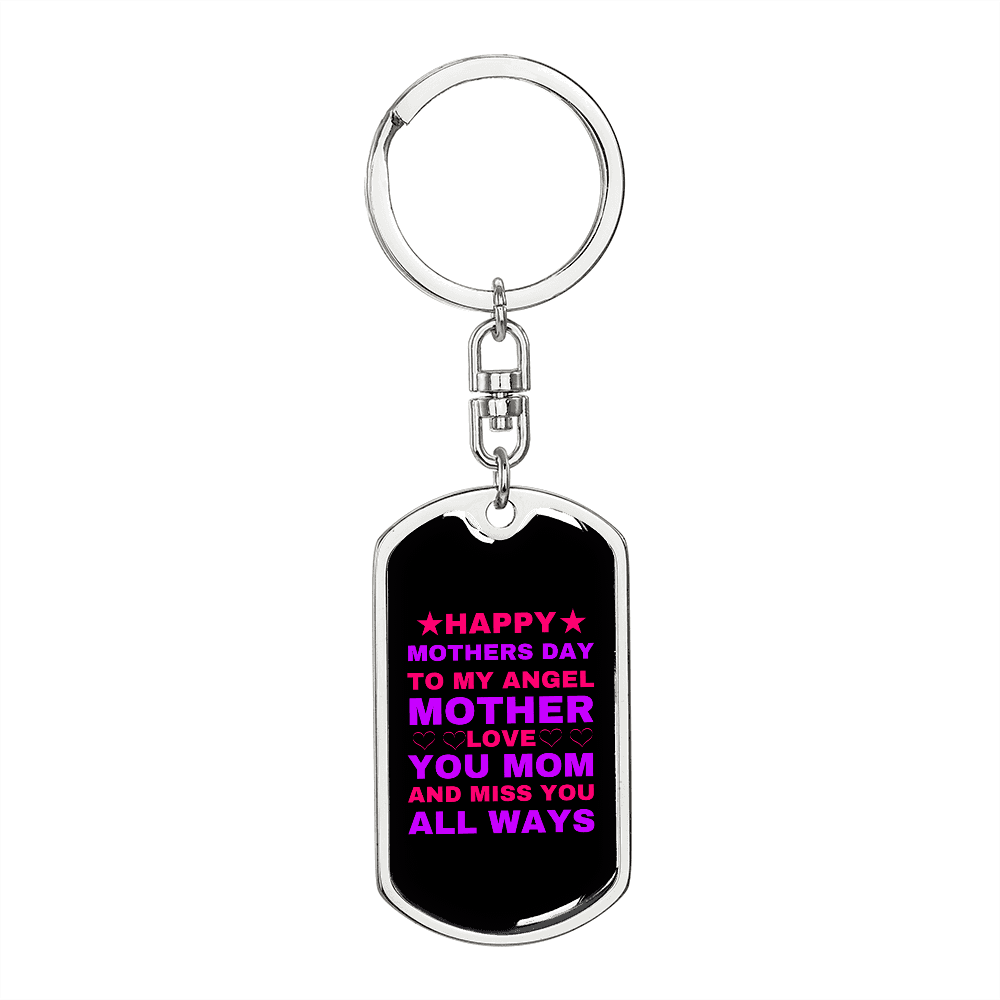 Angel Mother Purple Mom Keychain Stainless Steel or 18k Gold Dog Tag Keyring-Express Your Love Gifts