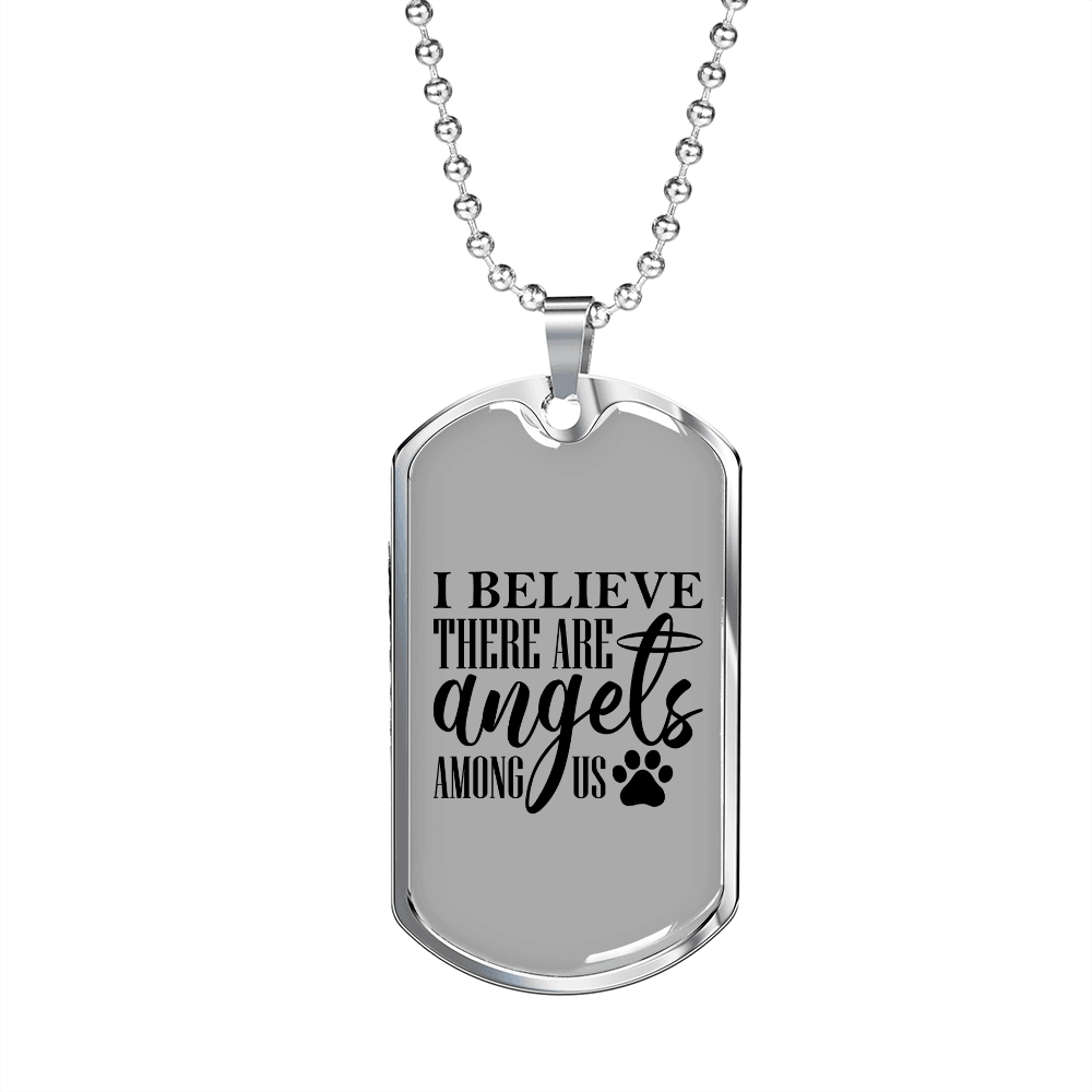 Angels Among Us Necklace Stainless Steel or 18k Gold Dog Tag 24" Chain-Express Your Love Gifts