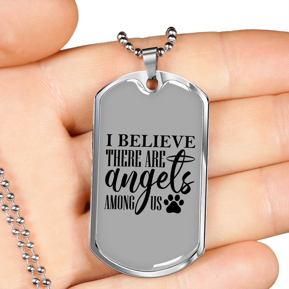 Angels Among Us Necklace Stainless Steel or 18k Gold Dog Tag 24" Chain-Express Your Love Gifts