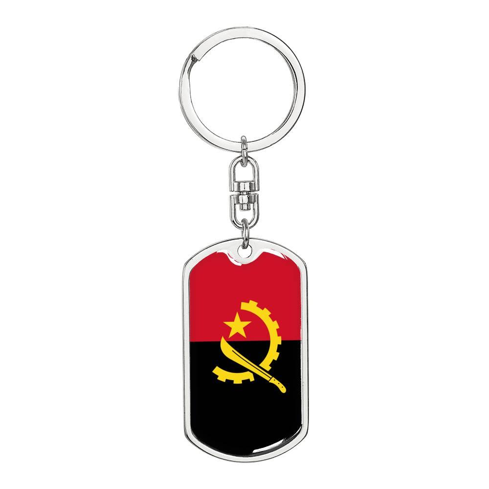 Angola Flag Keychain Dog Tag Stainless Steel or 18k Gold-Express Your Love Gifts