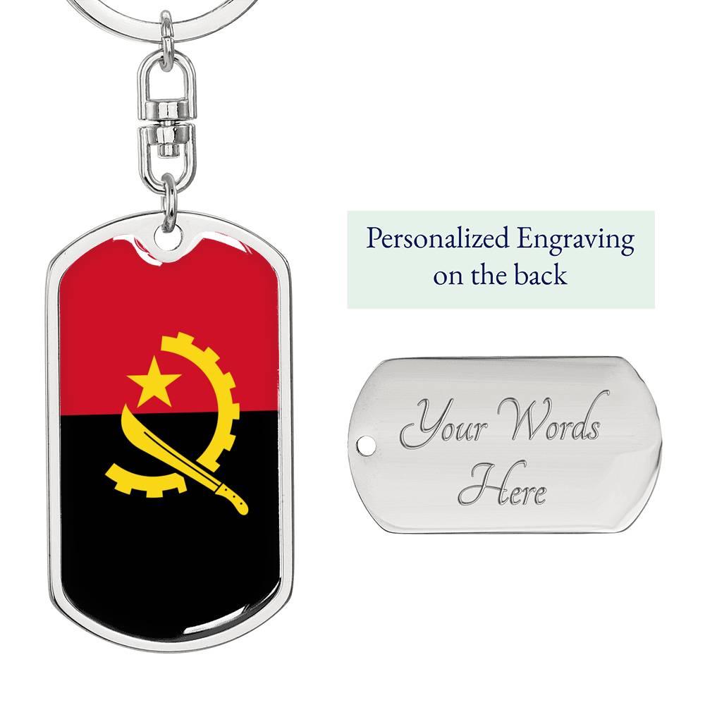 Angola Flag Keychain Dog Tag Stainless Steel or 18k Gold-Express Your Love Gifts