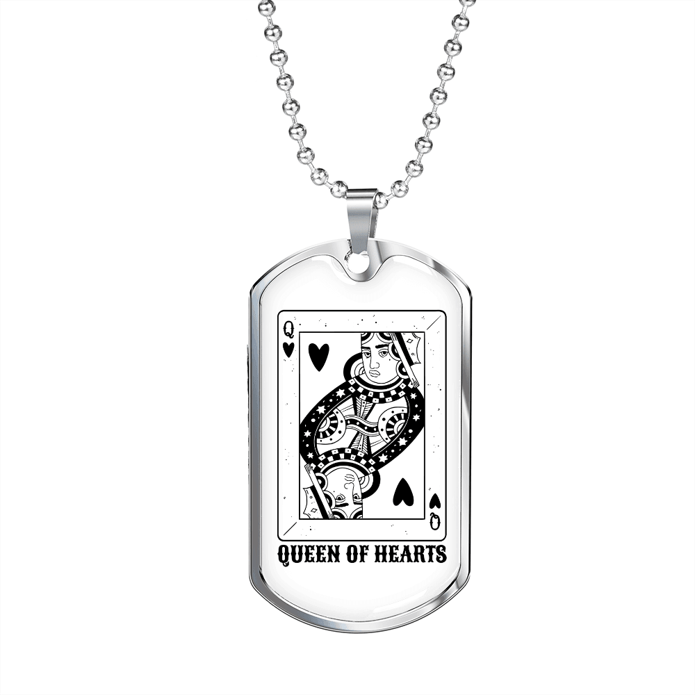 Angry Queen Of Hearts Gambler Necklace Stainless Steel or 18k Gold Dog Tag-Express Your Love Gifts