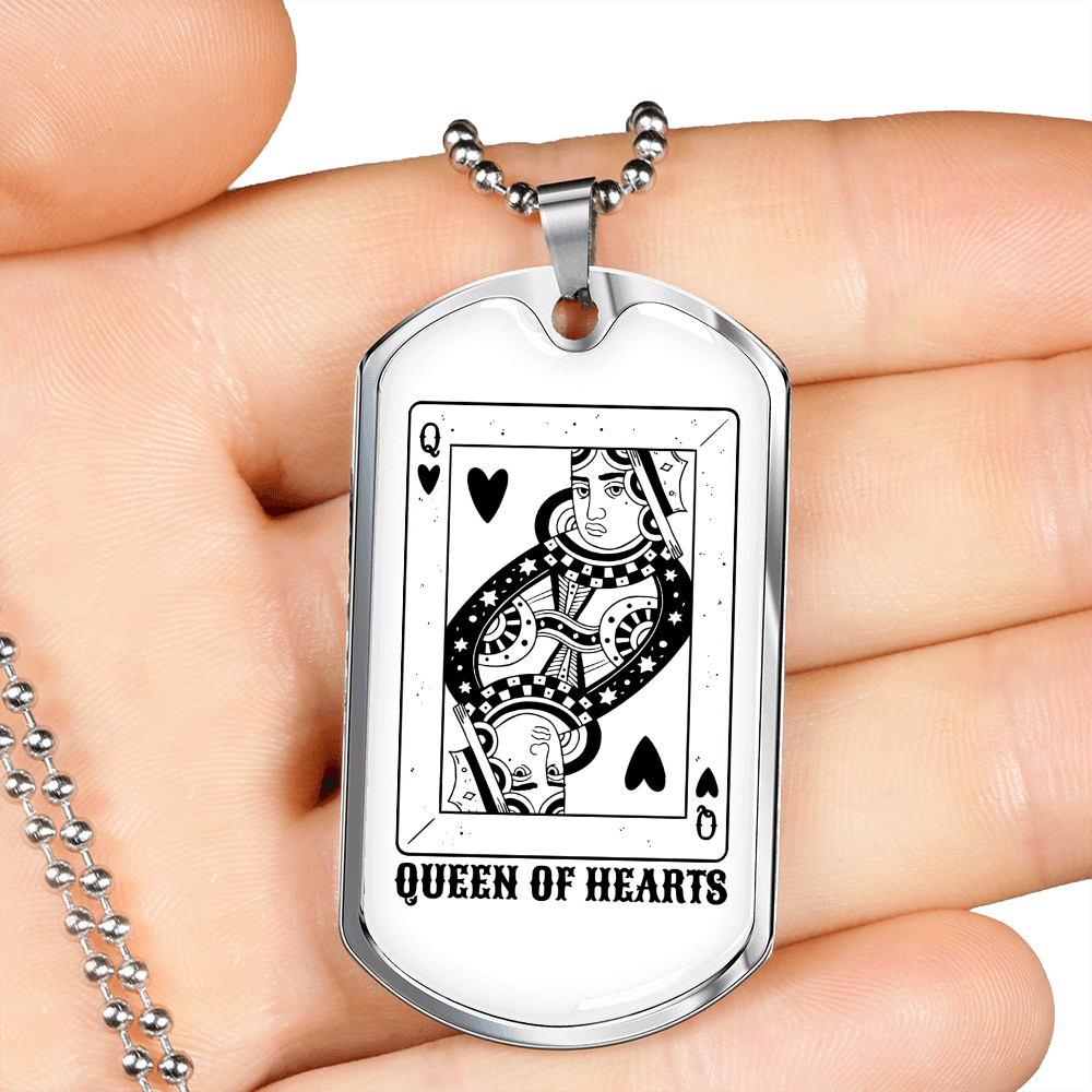 Angry Queen Of Hearts Gambler Necklace Stainless Steel or 18k Gold Dog Tag-Express Your Love Gifts