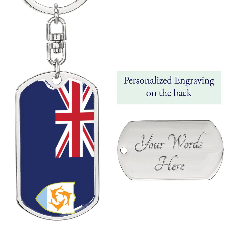 Anguilla Flag Swivel Keychain Dog Tag Stainless Steel or 18k Gold-Express Your Love Gifts