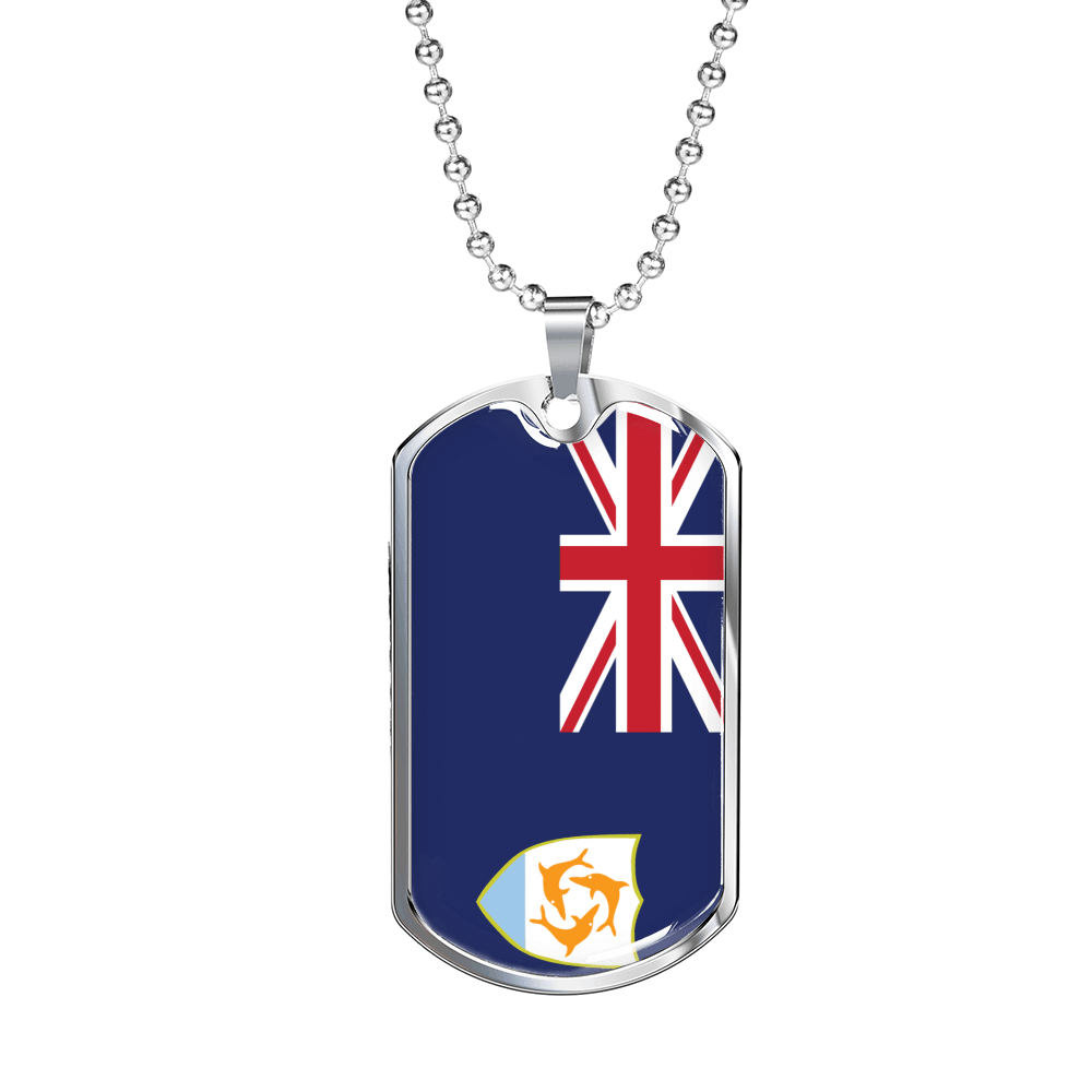 Anguilla Flagnecklace Stainless Steel or 18k Gold Dog Tag 24" Chain-Express Your Love Gifts