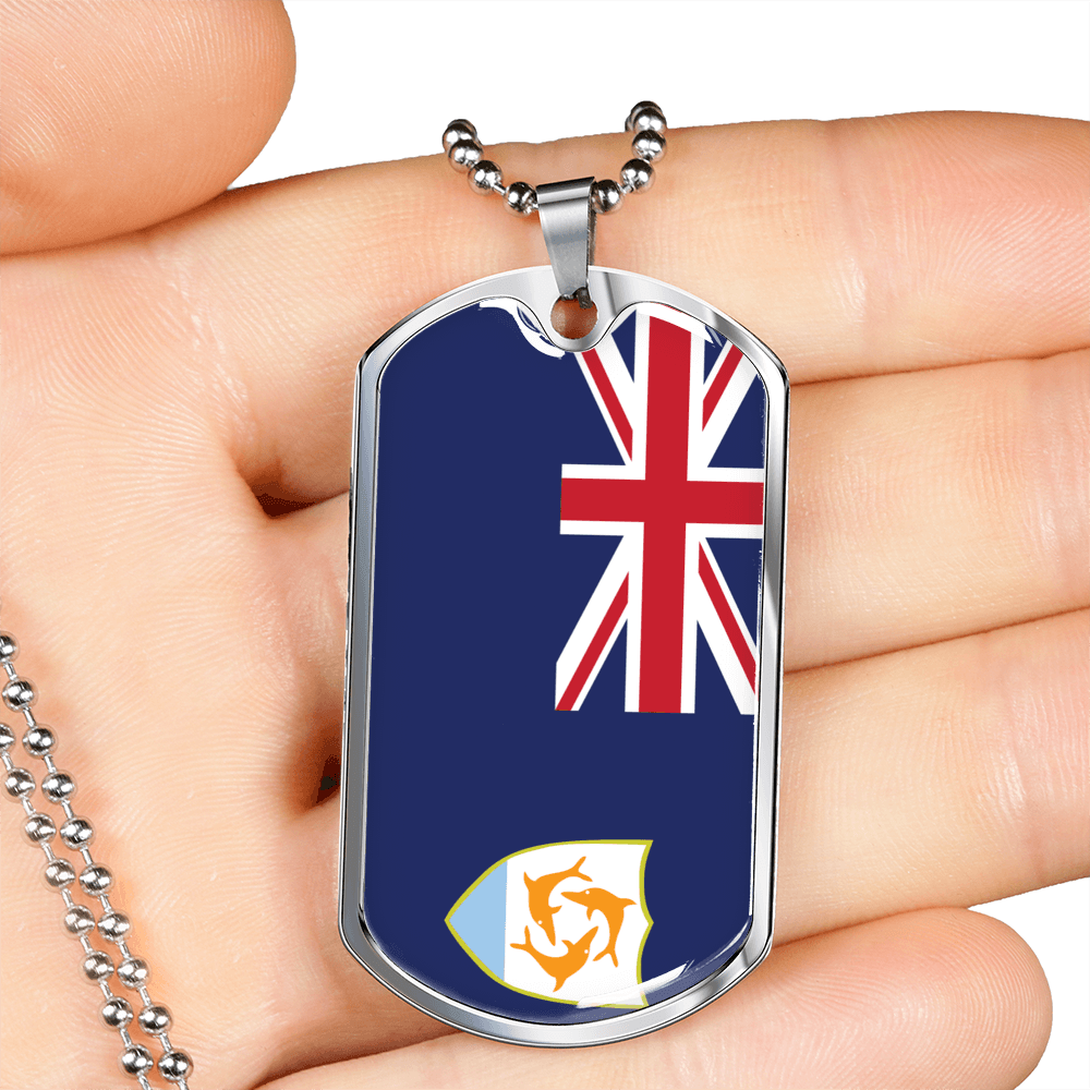 Anguilla Flagnecklace Stainless Steel or 18k Gold Dog Tag 24" Chain-Express Your Love Gifts