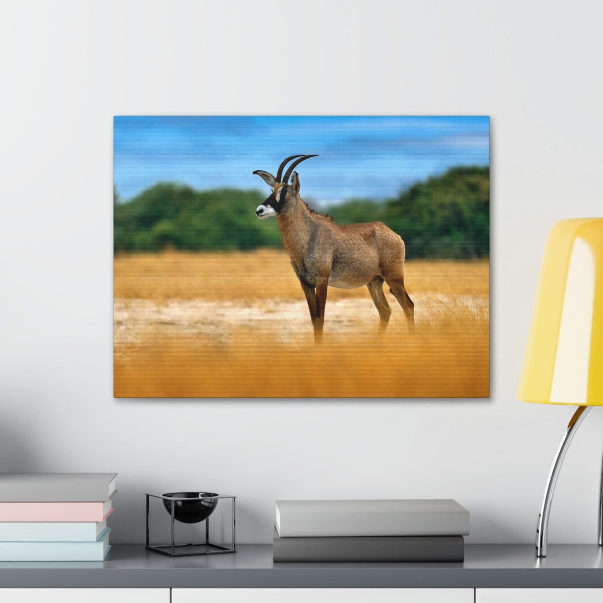 Antelope In Mountain Background Antelope In Grass Outside Wall Art Ready To Hang Unframed-Express Your Love Gifts