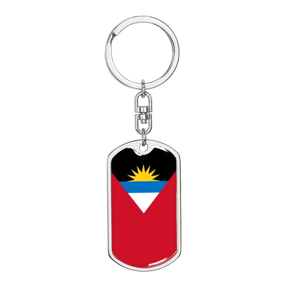 Antigua And Barbuda Flag Keychain Dog Tag Stainless Steel or 18k Gold-Express Your Love Gifts