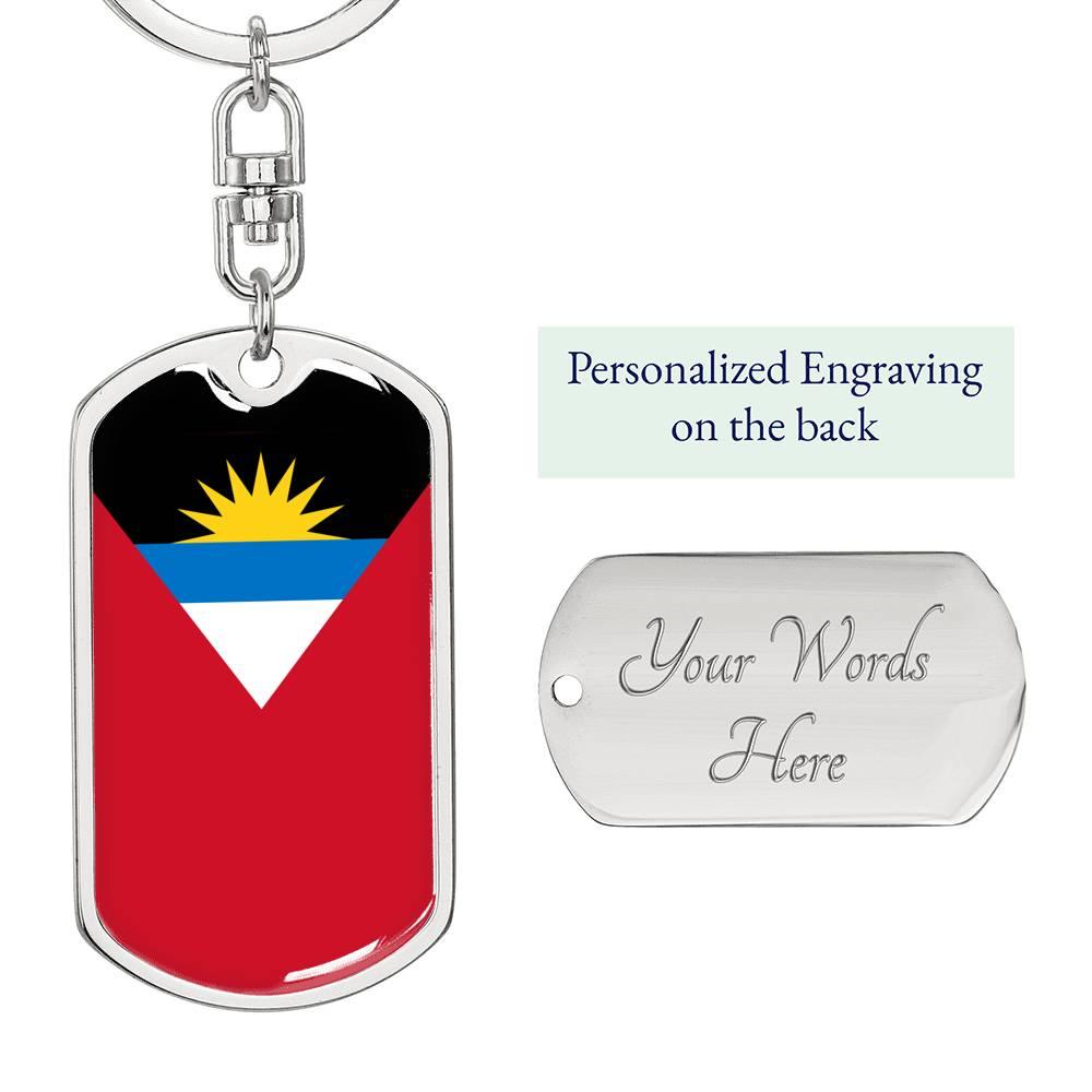 Antigua And Barbuda Flag Keychain Dog Tag Stainless Steel or 18k Gold-Express Your Love Gifts