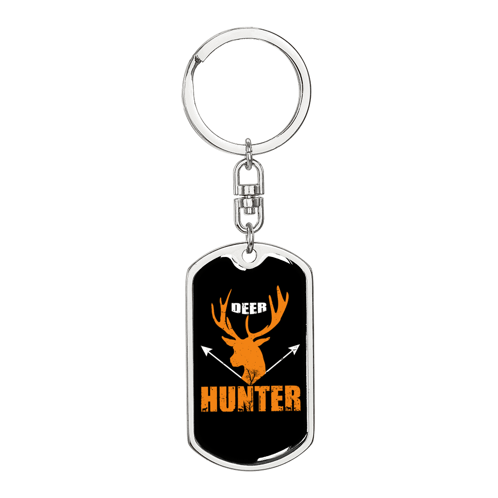 Antler Deer Hunter Keychain Stainless Steel or 18k Gold Dog Tag Keyring-Express Your Love Gifts
