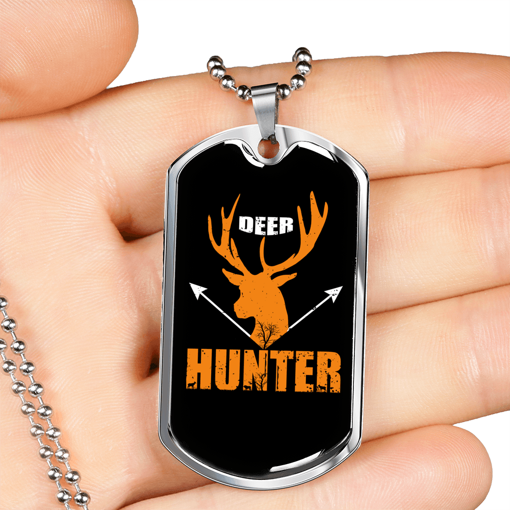 Antler Deer Hunter Necklace Stainless Steel or 18k Gold Dog Tag 24" Chain-Express Your Love Gifts