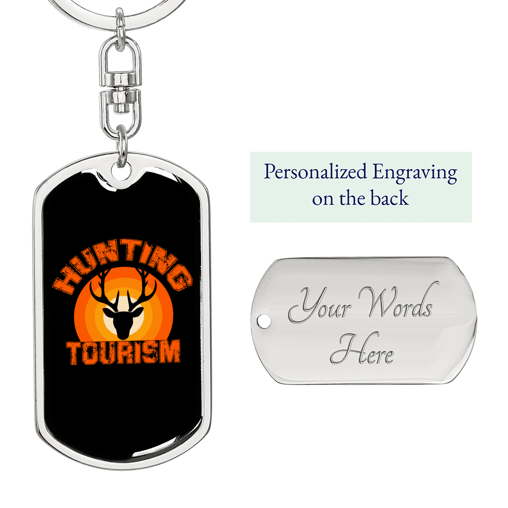 Antlers Hunting Tourism Keychain Stainless Steel or 18k Gold Dog Tag Keyring-Express Your Love Gifts
