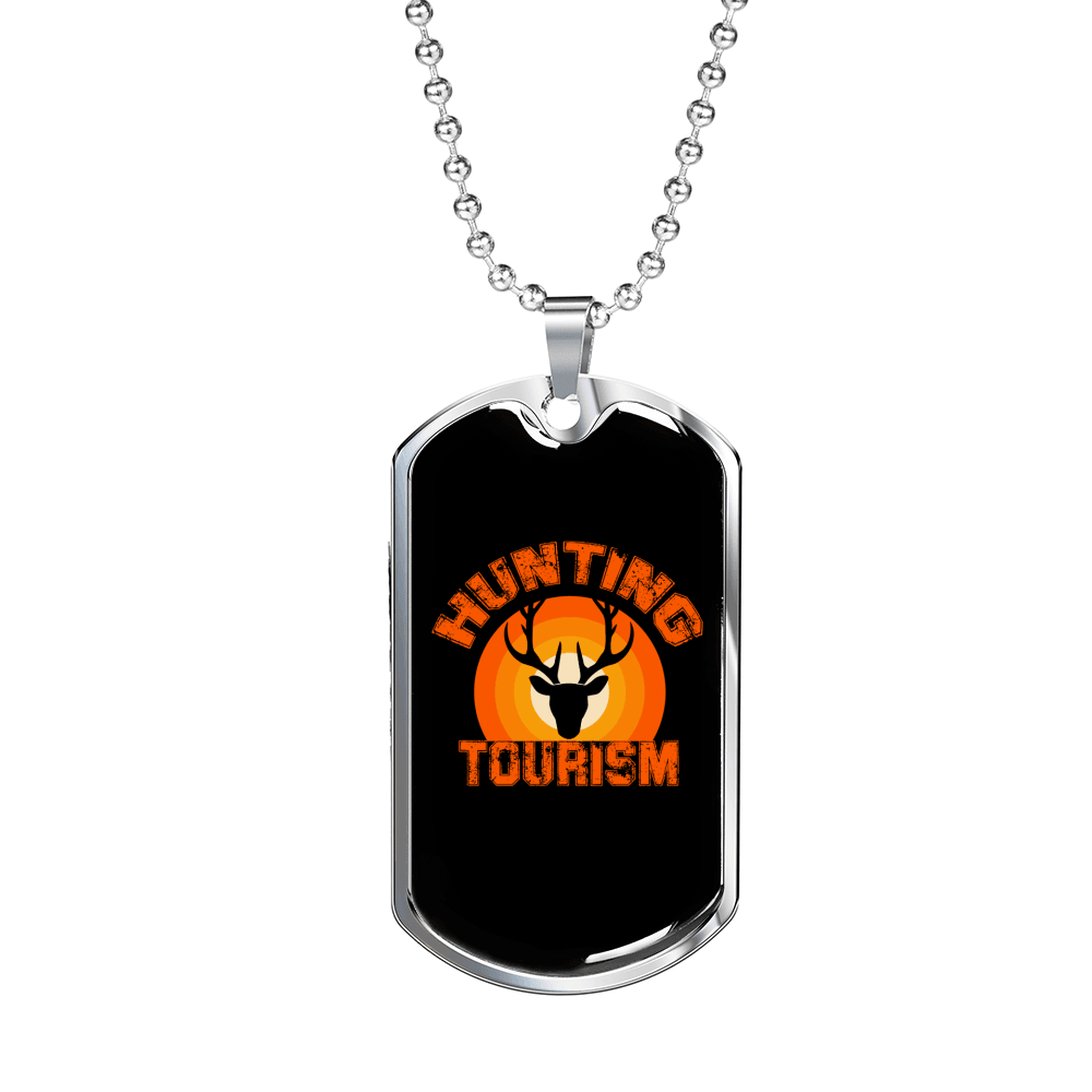 Antlers Hunting Tourism Necklace Stainless Steel or 18k Gold Dog Tag 24"-Express Your Love Gifts