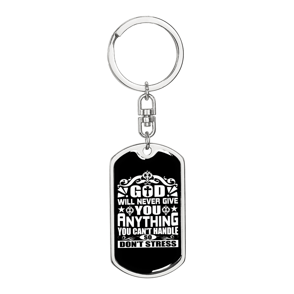 Anything You Can't Handle White Keychain Stainless Steel or 18k Gold Dog Tag Keyring-Express Your Love Gifts