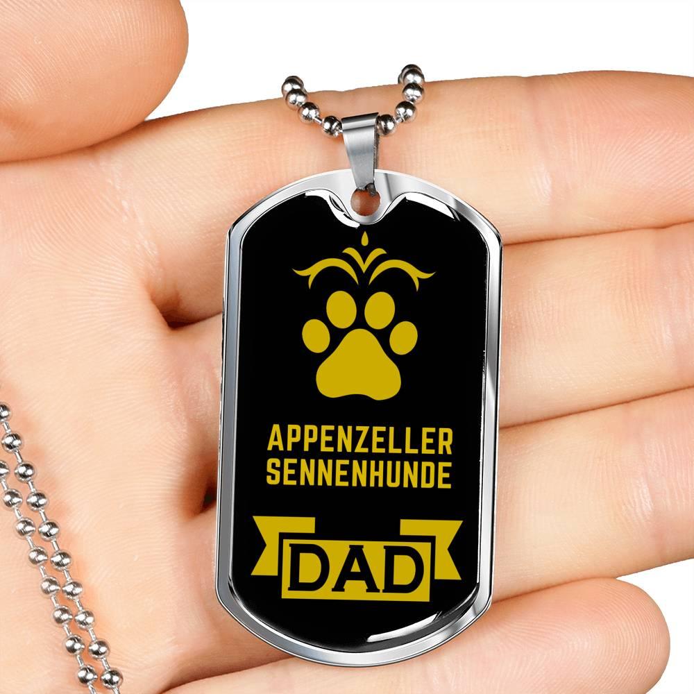 Appenzeller Sennenhunde Dad Dog Necklace Stainless Steel or 18k Gold Dog Tag W 24" Dog Owner Lover-Express Your Love Gifts