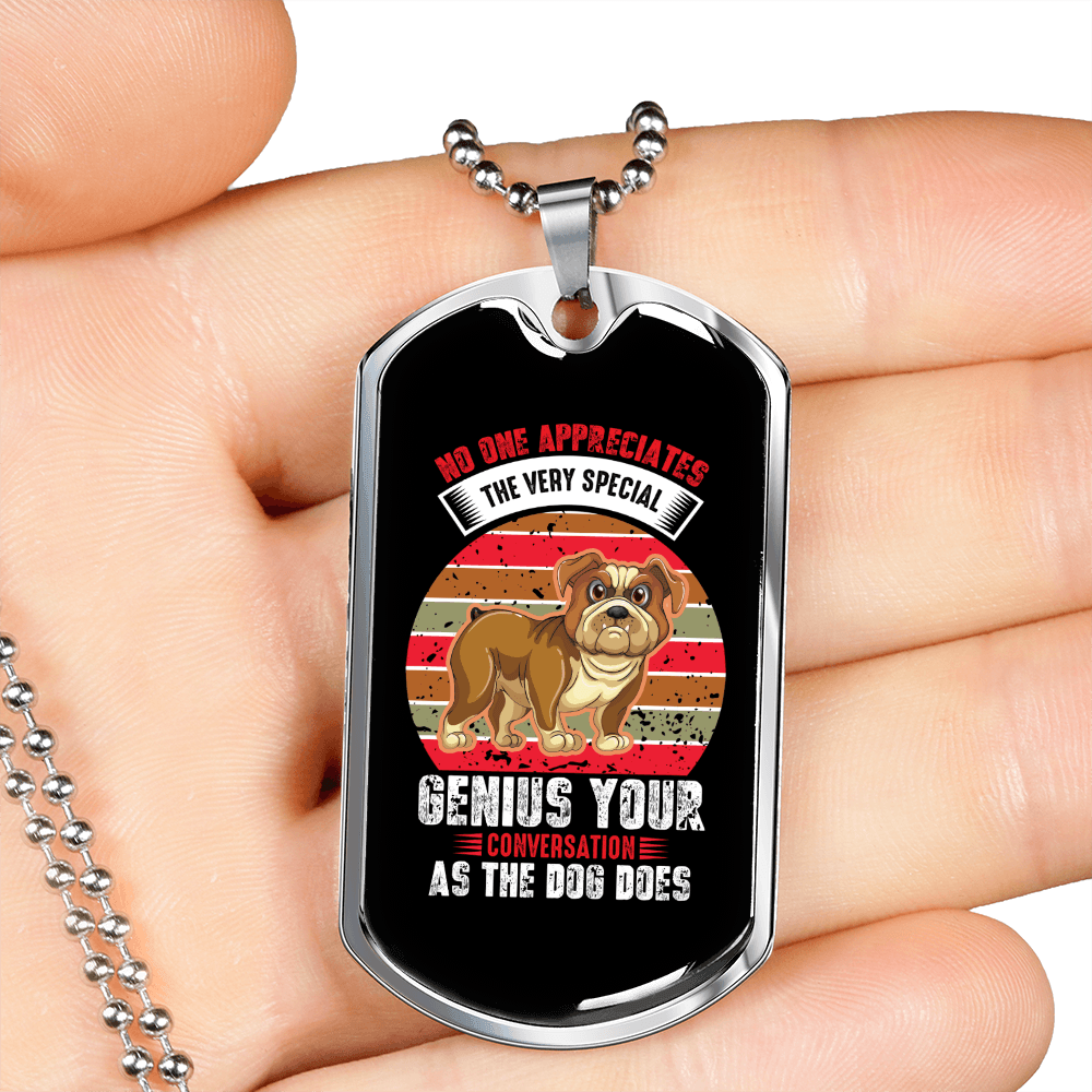 Appreciative Dog Bulldog Necklace Stainless Steel or 18k Gold Dog Tag 24" Chain-Express Your Love Gifts