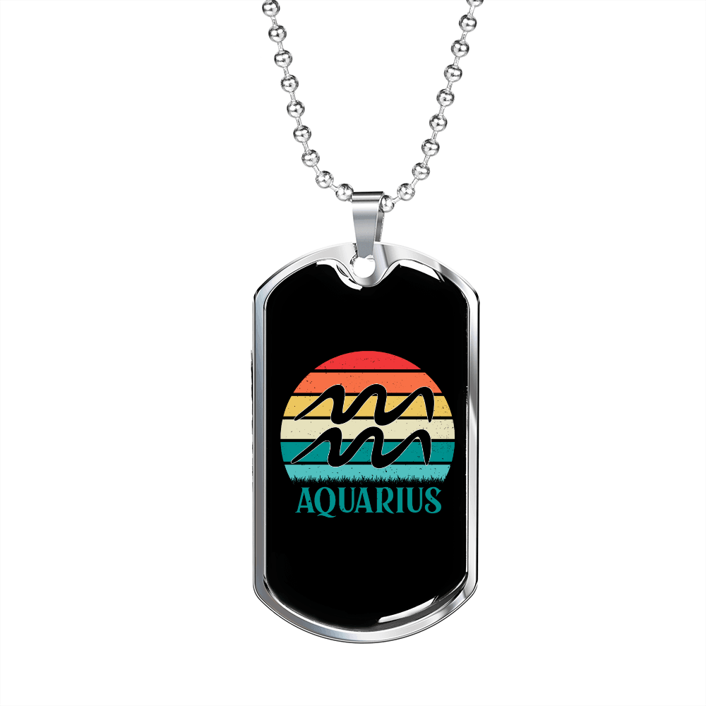 Aquarius Colors Zodiac Necklace Stainless Steel or 18k Gold Dog Tag 24" Chain-Express Your Love Gifts