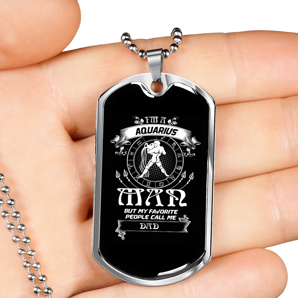 Aquarius Man Zodiac Necklace Stainless Steel or 18k Gold Dog Tag 24" Chain-Express Your Love Gifts