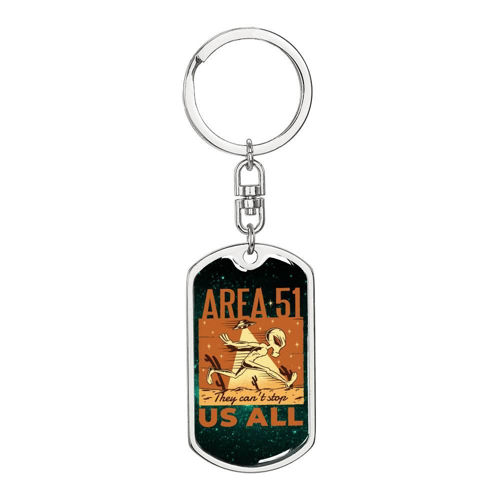 Area 51 Running Dog Tag Pendant Keychain Stainless Steel or 18k Gold-Express Your Love Gifts