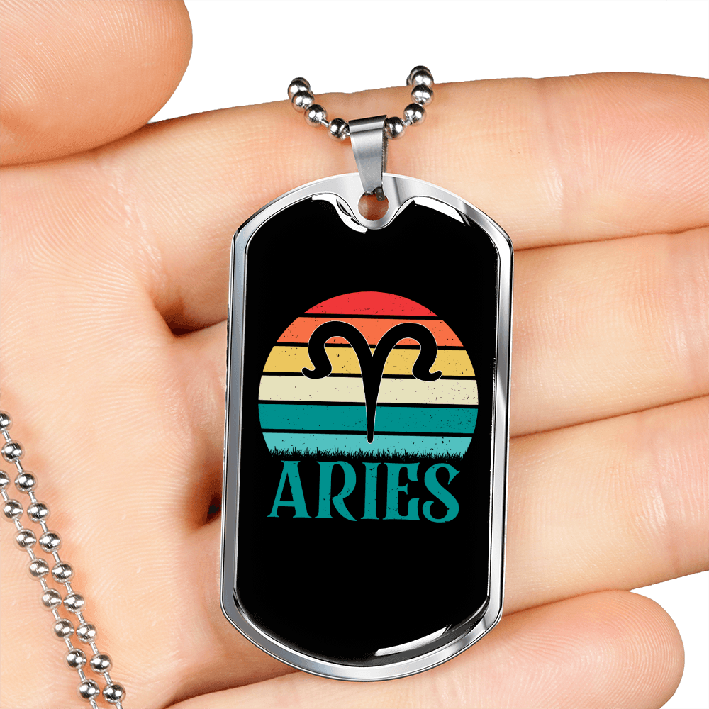 Aries Colors Zodiac Necklace Stainless Steel or 18k Gold Dog Tag 24" Chain-Express Your Love Gifts